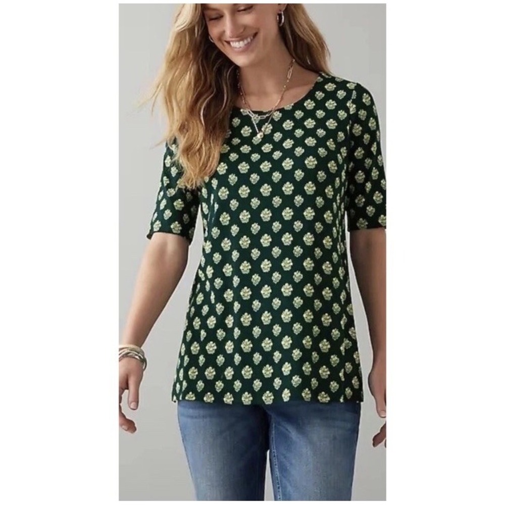 j jill medium Pima Slub Scoop Neck Side Slit‎ Tee Flower Pima Cotton Floral Boho